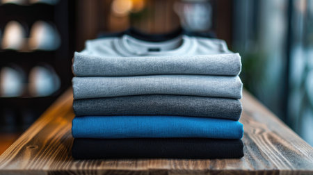 captivating product shot showcasing a folded round neck t-shirt in versatile colorsの素材