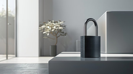 modern padlock image, emphasizing its minimalist design and durable construction, evoking a sense of security and protection.の素材