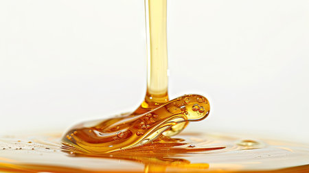 Liquid gold: Pouring tasty natural honey isolated on white, a sweet delight for culinary creations and wholesome treatsの素材