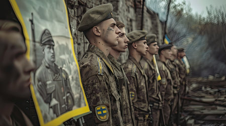 Saluting bravery: A patriotic collage celebrates Ukrainian soldiers, embodying courage and strength in defense of their homeland.の素材