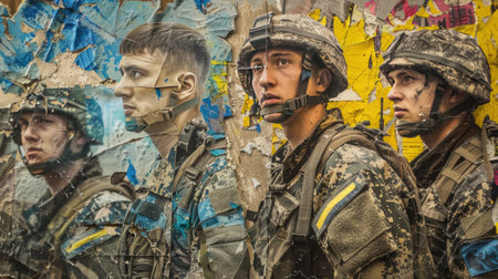 Saluting bravery: A patriotic collage celebrates Ukrainian soldiers, embodying courage and strength in defense of their homeland.の素材