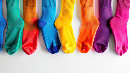 a vibrant set of socks against a clean white background, perfect for a trendy banner design showing fashion and comfort.の素材