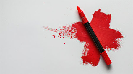 Bold red marker cross on pristine white, commanding attention, symbolizing urgency, aid, life-saving, vital for emergency kitsの素材