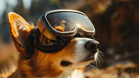 happy corgi in a VR headset.の素材