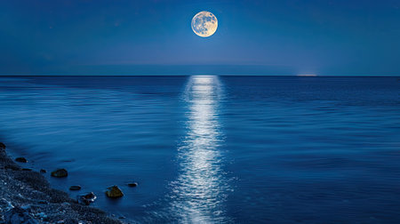 Experience the magic of moonlit sailing on a calm sea. Tranquility, reflections, and nighttime enchantment beckonの素材