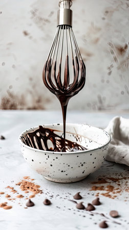 whiskey with chocolate dripping into a small white ceramic bowl, in the style of food photographyの素材