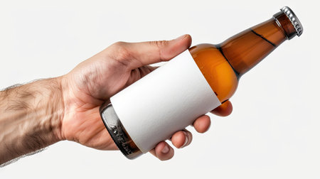 A person gently holds a beer bottle in their hand, showing a moment of relaxation and indulgence.の素材