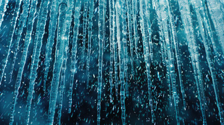 Raindrops gracefully cascade from the ceiling of a building, creating a mesmerizing visual display of natures beauty.の素材