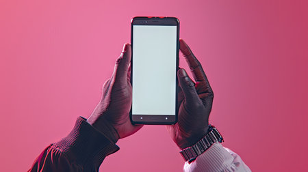 A person holds a smartphone to their face, engrossed in the screen. The glow of the device illuminates their features.の素材