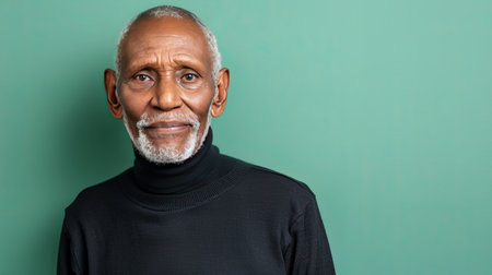 A man with a white beard wearing a black turtle neck sweater, exuding wisdom and elegance.の素材