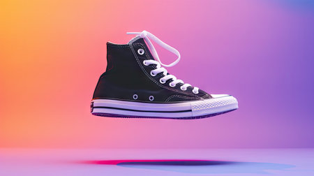 A pair of classic Converse Chuck Taylor All Star high top sneakers in vibrant colors, featuring a sleek design and iconic branding.の素材