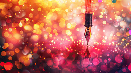 A classic fountain pen lies gracefully on a lively and colorful background, exuding elegance and sophistication.の素材