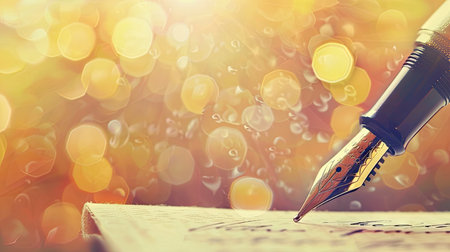 A fountain pen elegantly writes on a piece of paper, creating beautiful strokes and intricate letters.の素材
