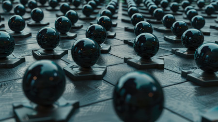 Shiny balls glisten atop a rustic wooden floor, creating a mesmerizing display of light and texture.の素材