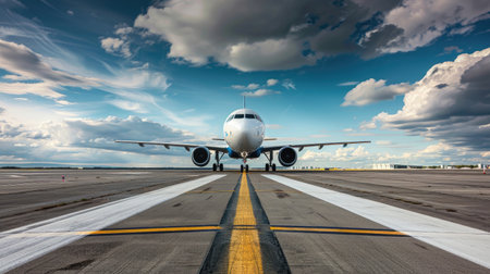 A large jetliner takes center stage on the bustling airport tarmac, ready for departure or arrival amidst a flurry of activity.の素材