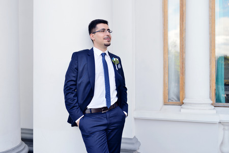 Handsome groom in suitの写真素材