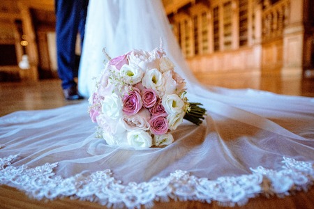 Beautiful wedding colorful bouquet for brideの写真素材