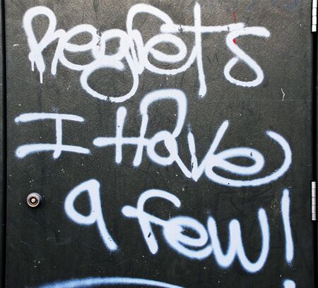 Spray painted graffiti of Frank Sinatra lyricsの写真素材