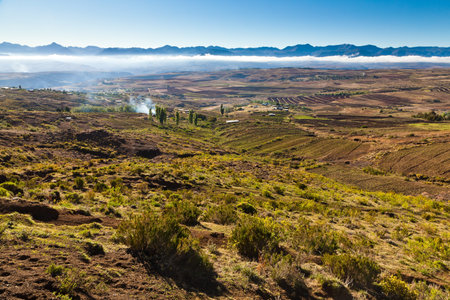 Mountain landscape  with village in South Africa
