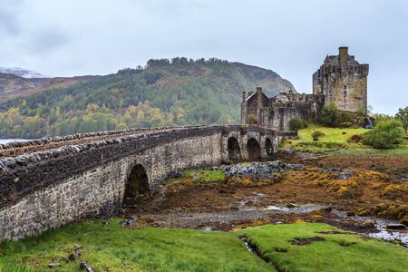 Eilan Donan castle in Scotland on a grey dayの写真素材