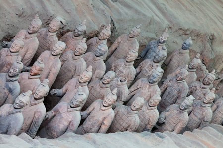 Terracotta warriors in detail in Xian Chinaのeditorial素材