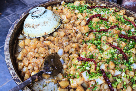 Wok frying pan with vegetarian chinese foodの写真素材
