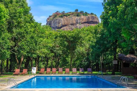 Resort with swimming pool near lion rock at Sigiriya in Sri Lankaのeditorial素材