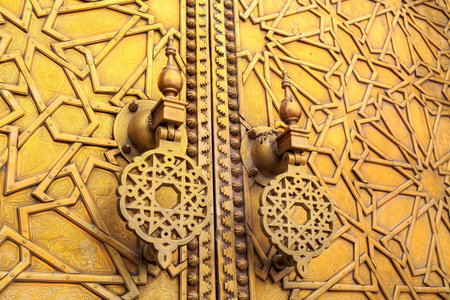 Detail of the knobs of the entrance door of the Royal palace in Fes Marocco