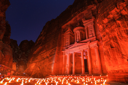 The Treasury, Petra By Night. An Ancient City of Petra, Al Khazneh in Jordanのeditorial素材