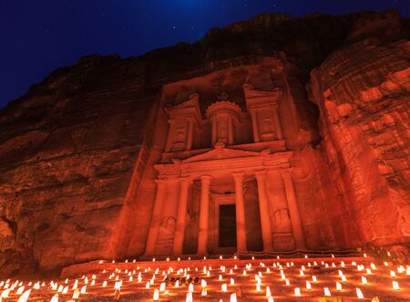 The Treasury, Petra By Night. An Ancient City of Petra, Al Khazneh in Jordanの写真素材