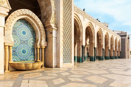 Beautiful fountain at the mosque Hassan second, Casablanca, Moroccoの写真素材