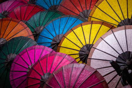 Umbrella at a market, Luang Prabang, Laos.の写真素材