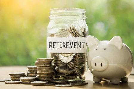 money saving for retirement money for the future.Saving for retirement concept.piggy bank