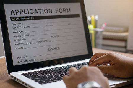 Application form concept.Business man filling personal profile on laptop to applying for job.