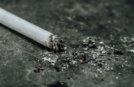 Cigarette.Closeup cigarette and tobacco on the floor.World No Tobacco Day Concept Stop Smoking.の写真素材