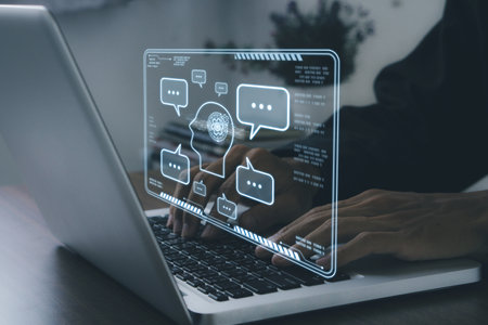ChatGPT Chat with AI or Artificial Intelligence.ChatGPT Chat with AI or Artificial Intelligence.Young businessman chatting with a smart AI.Chat bot conceptの写真素材