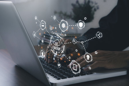 Database,computer backup copy and computer data security concept.Cloud technology. Data storage. Networking and internet service concept.の写真素材