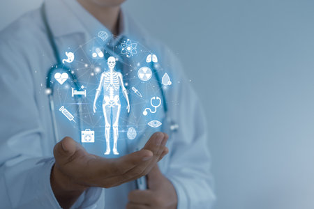 The concept of online medical consultation.Medical technology and innovation concept.Digital healthcare and network connection for a network of users.の写真素材