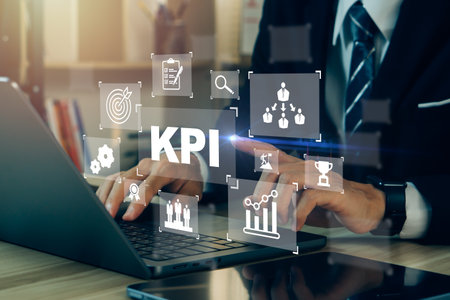 KPI(key performance indicators).Businessmen using a computer to KPI banner web icon for business, Measurement, Optimization, Strategy, Evaluation and check list.の写真素材