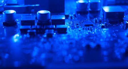 Blue electronic board backgroundの写真素材