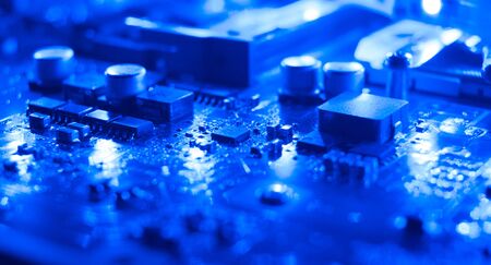 Computer electronics hardware blue backgroundの写真素材