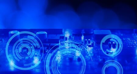 Dark blue technology computer electronic backgroundの写真素材