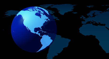 Globe continents blue backgroundの写真素材