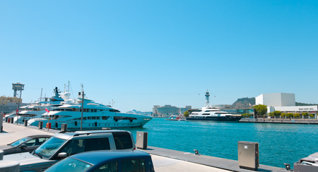 Motor yachts in Port Vell Barcelona, Spainのeditorial素材