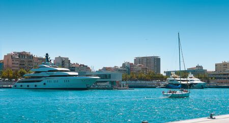 Barcelona luxury yacht and sailboatのeditorial素材