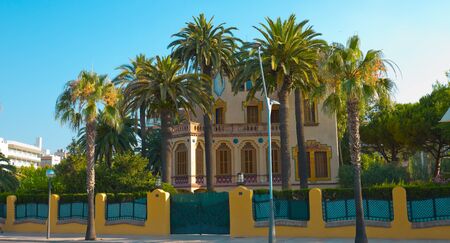 Salou, beautiful Spanish house and palm treesのeditorial素材