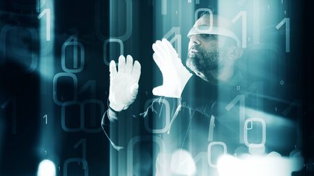 Futuristic virtual hacker hacking concept, virtual reality glassesの写真素材