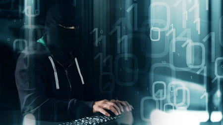 Futuristic hacker, binary background