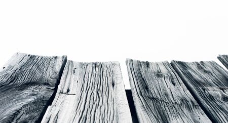 Old wooden plank, white backgroundの写真素材