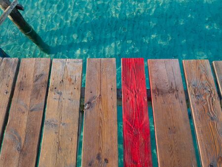 Beautiful Mallorca landmark - wooden pier in Playa de Muroの写真素材